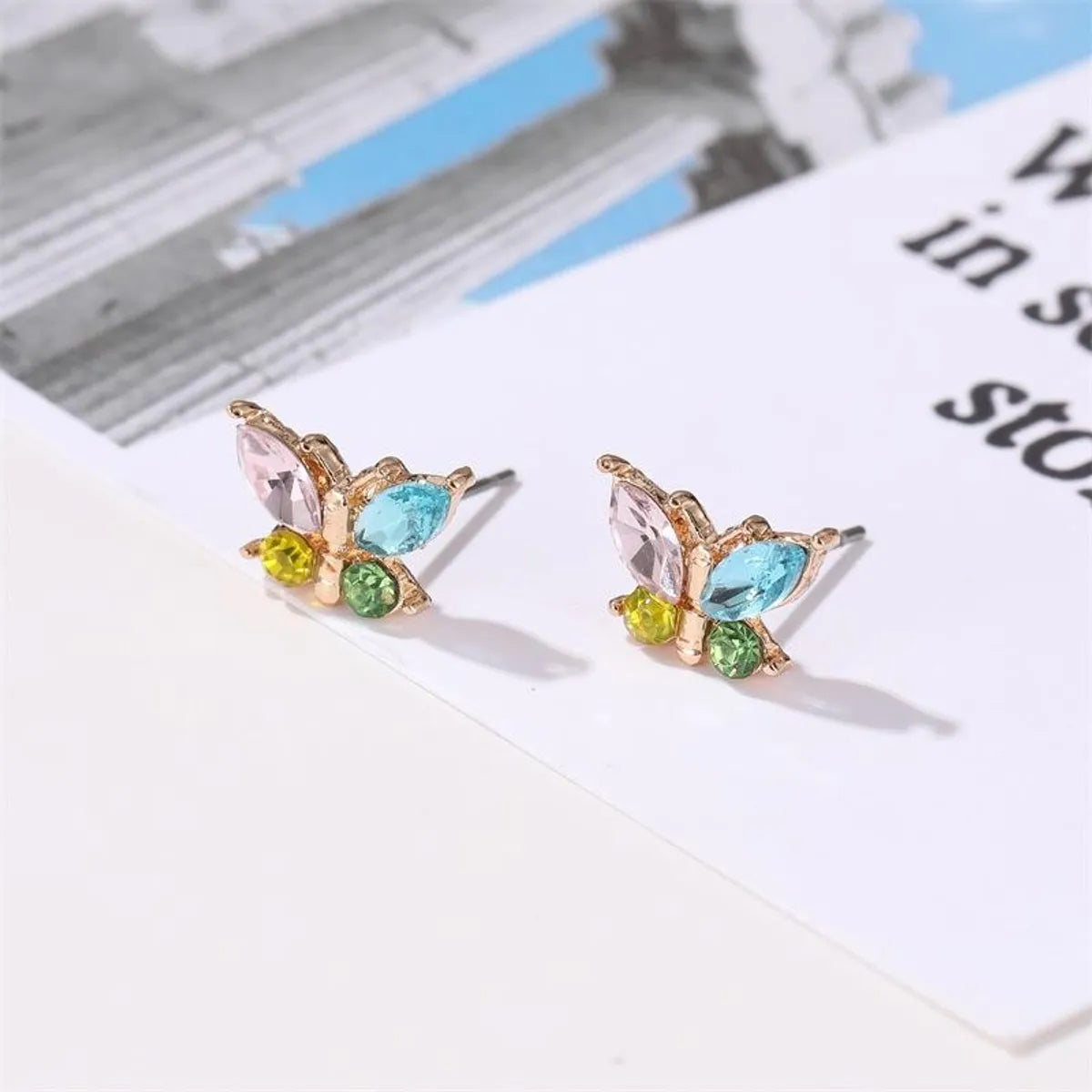 Simple Style Butterfly Plating Alloy Artificial Gemstones Earrings Ear Studs