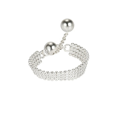 Korean Design Adjustable S925 Sterling Silver Pull Four-Layer Light Bead Adjustable Ring