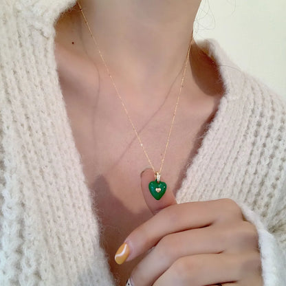 Korean Designer Model Niche Love Necklace For Women New Gentle Peach Heart Drip Glazed Clavicle Chain Elegant Sweater Chain