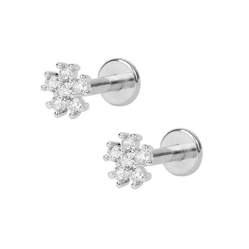 Korean Diamond Snowflake Screw Earrings Minimalist Fashion Earrings