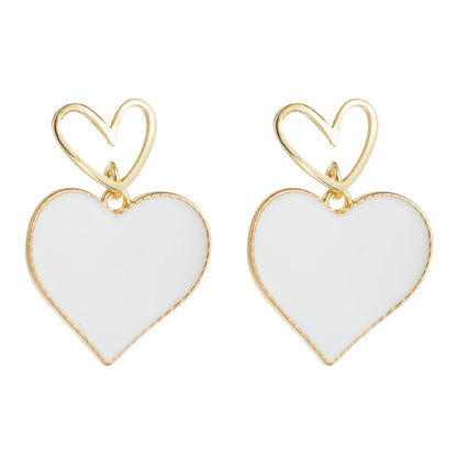 Korean Fashion Double Love Earrings Heart-Shaped Oil Drop Hollow Alloy Earrings S925 Silver Needle Earrings For Women Nihaojewelry Wholesale