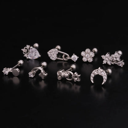 Korean Fashion Flower Zircon Ear Bone Nails Stainless Steel Screw Earrings