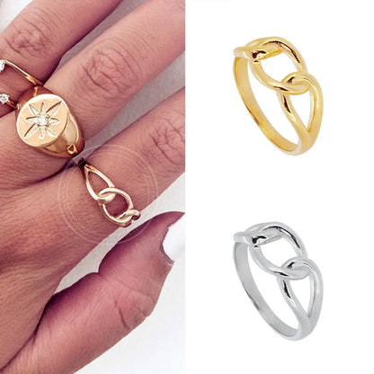 Korean Style Fashionable 18k Gold Copper Ring Interwoven Knotted Female Personality Retro Closed Cold Style Simple Ring Color Retention