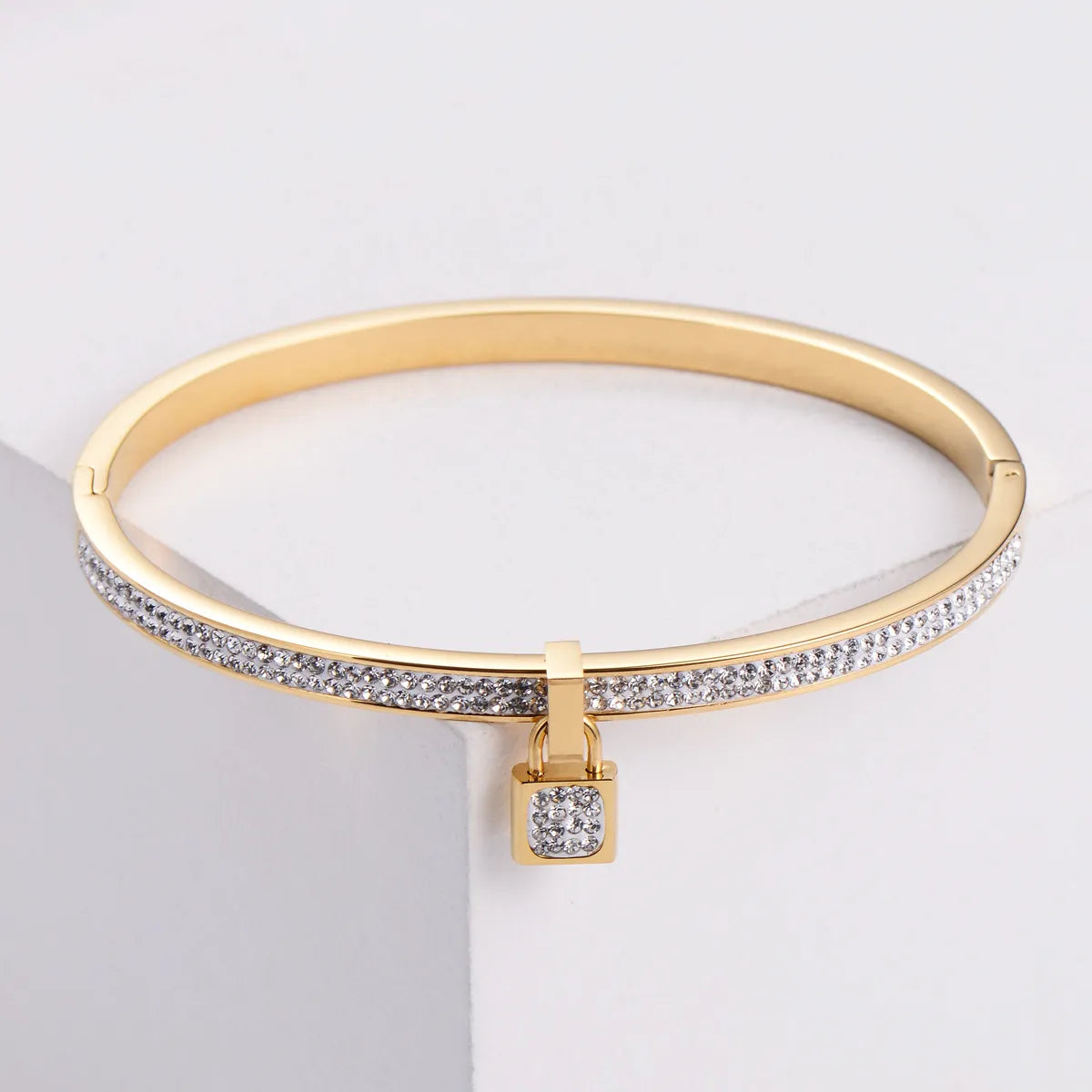 Korean Fashion Lock Rhinestones Diamond-studded Stainless Steel Bracelet Wholesale Gooddiy