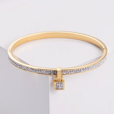 Korean Fashion Lock Rhinestones Diamond-studded Stainless Steel Bracelet Wholesale Gooddiy