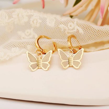 Korean Fashion New Butterfly Pendant Earrings Creative Retro Golden Frosted Metal Earrings Nihaojewely Wholesale