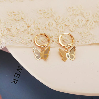 Korean Fashion New Butterfly Pendant Earrings Creative Retro Golden Frosted Metal Earrings Nihaojewely Wholesale