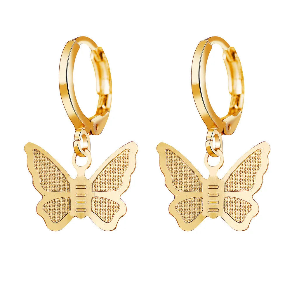 Korean Fashion New Butterfly Pendant Earrings Creative Retro Golden Frosted Metal Earrings Nihaojewely Wholesale