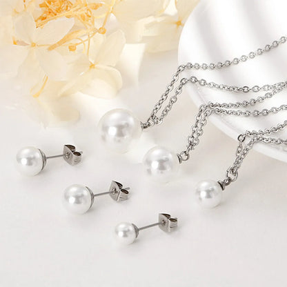 Korean Fashion Pearl Pendant Stainless Steel Earrings Set Wholesale Gooddiy