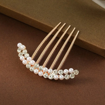 Korean Fashion Simple Five-Tooth Rhinestone Hair Accessories Pearl Headdress Travel Accessories Bride Headdress Hair Wholesale