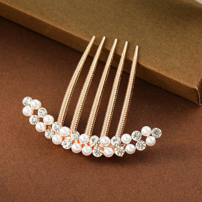 Korean Fashion Simple Five-Tooth Rhinestone Hair Accessories Pearl Headdress Travel Accessories Bride Headdress Hair Wholesale