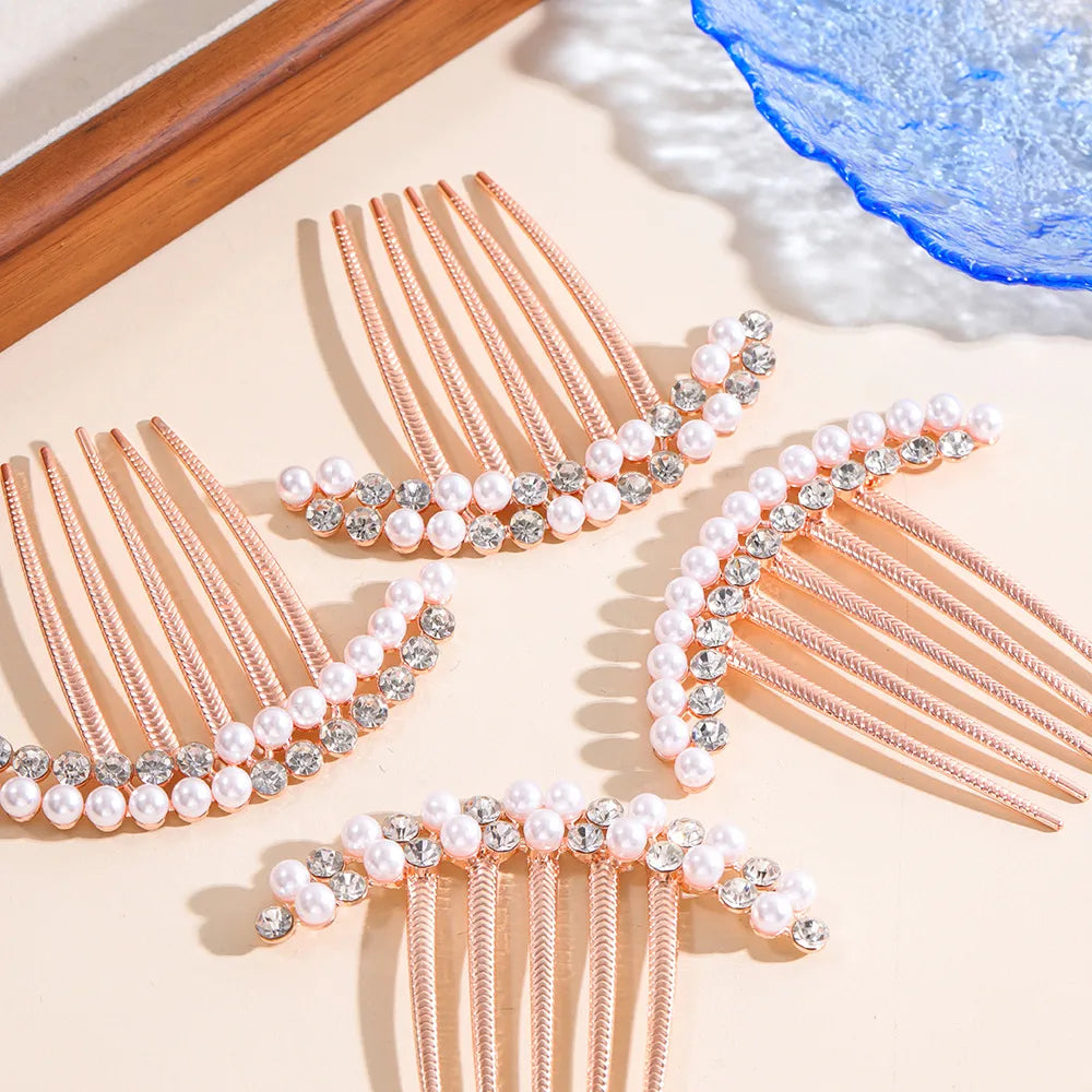 Korean Fashion Simple Five-Tooth Rhinestone Hair Accessories Pearl Headdress Travel Accessories Bride Headdress Hair Wholesale