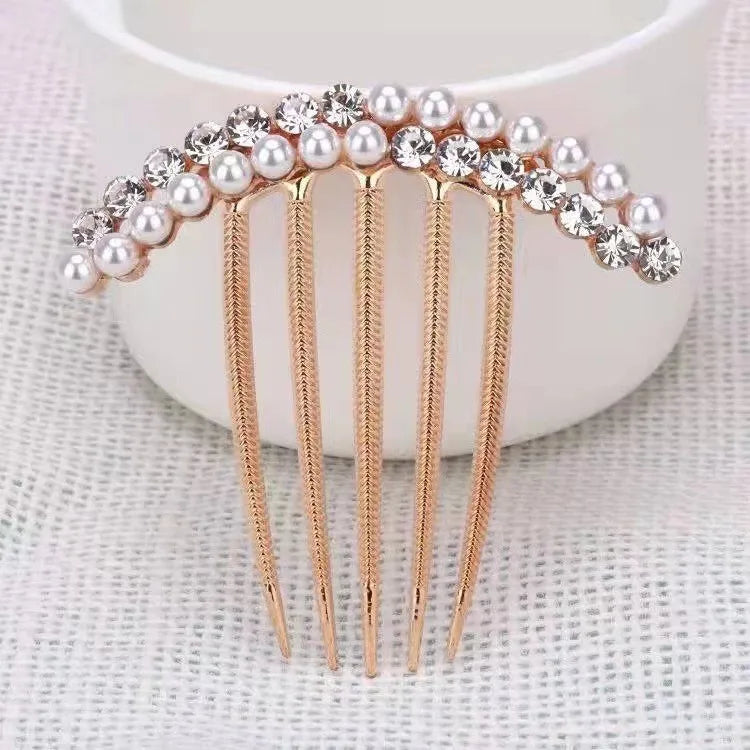 Korean Fashion Simple Five-Tooth Rhinestone Hair Accessories Pearl Headdress Travel Accessories Bride Headdress Hair Wholesale