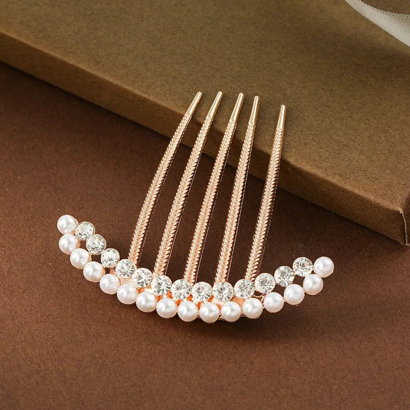 Korean Fashion Simple Five-Tooth Rhinestone Hair Accessories Pearl Headdress Travel Accessories Bride Headdress Hair Wholesale