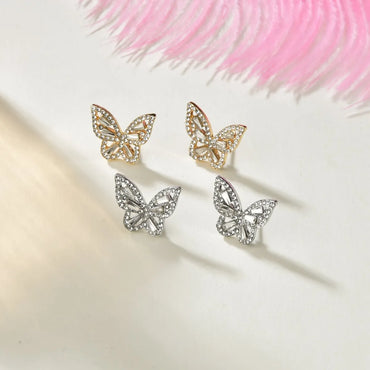 Korean Fashion Simple Full Diamond Butterfly Earrings