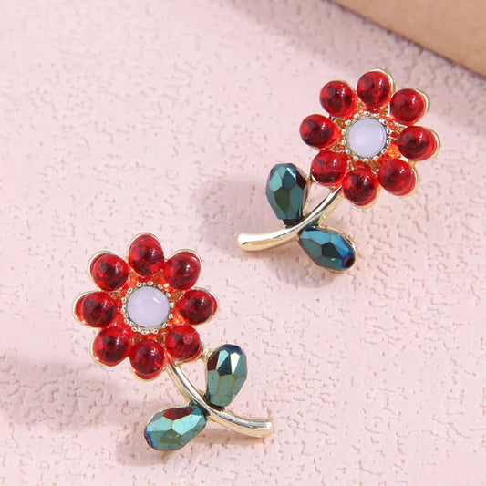 Korean Fashion Sweet Crystal Flower Female Stud Earrings