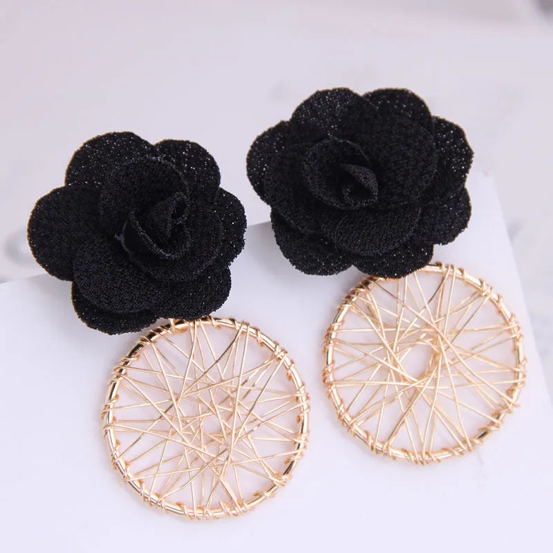 Korean Fashion Sweet Flower Metal Capture Mesh Stud Earrings Fahsion Jewelry Wholesale