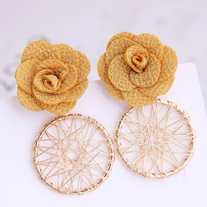 Korean Fashion Sweet Flower Metal Capture Mesh Stud Earrings Fahsion Jewelry Wholesale