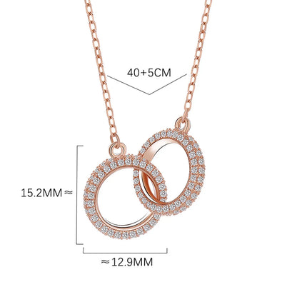 Korean Female Design Full Diamond Double Ring Pendant S925 Silver Necklace Wholesale