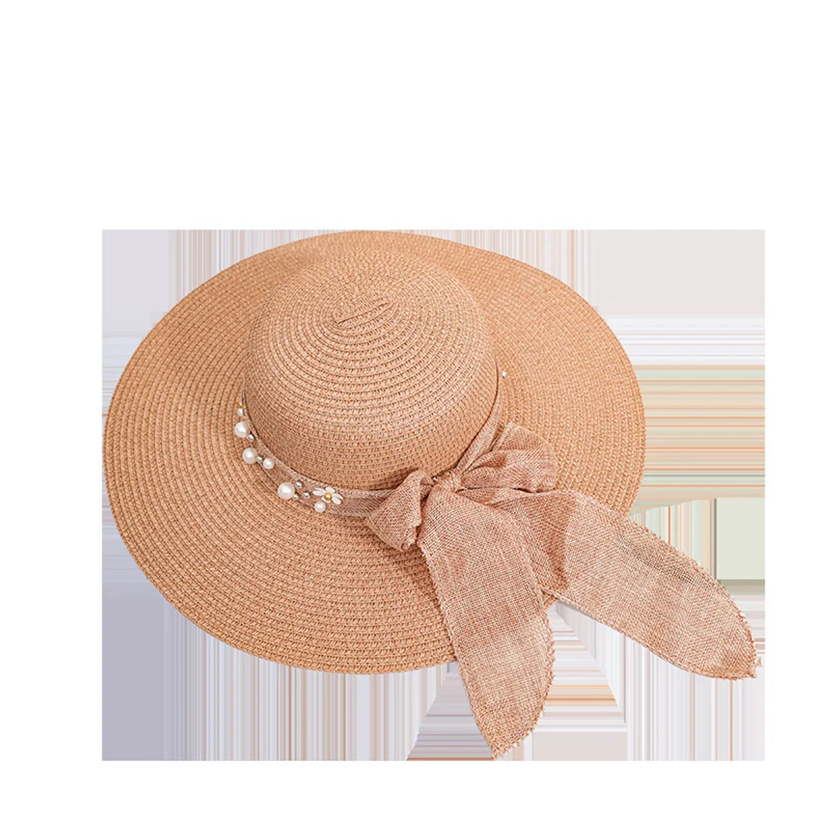 Korean Flower Hemp Strap Straw Hat Women Wide-Brimmed Sunshade Cap