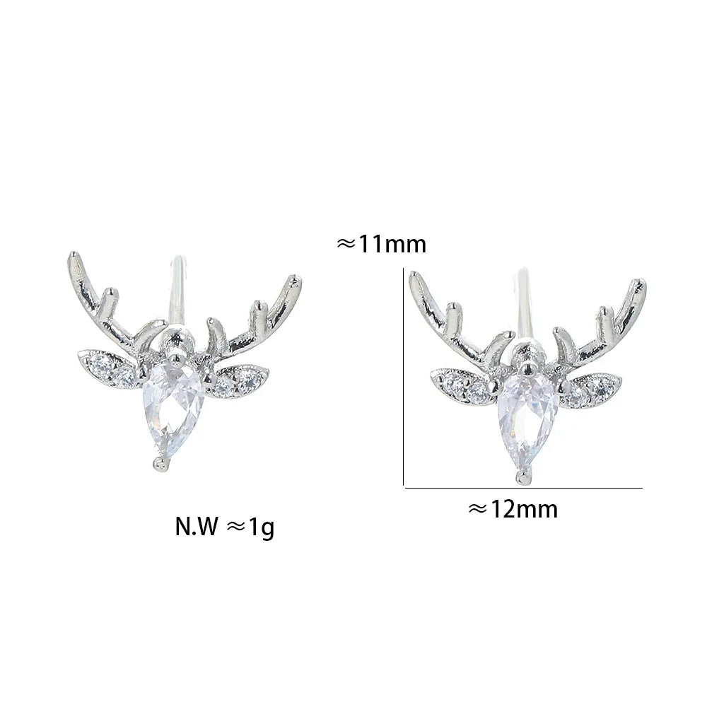 Korean Giraffe Elk Earrings Antlers Copper Zircon Earrings