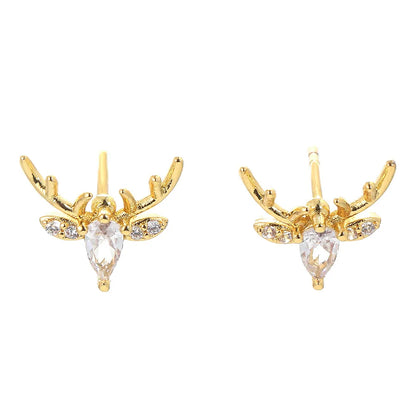 Korean Giraffe Elk Earrings Antlers Copper Zircon Earrings