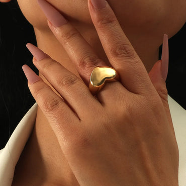 Korean Heart Glossy Copper Plated Real Gold Heart-Shaped Ring