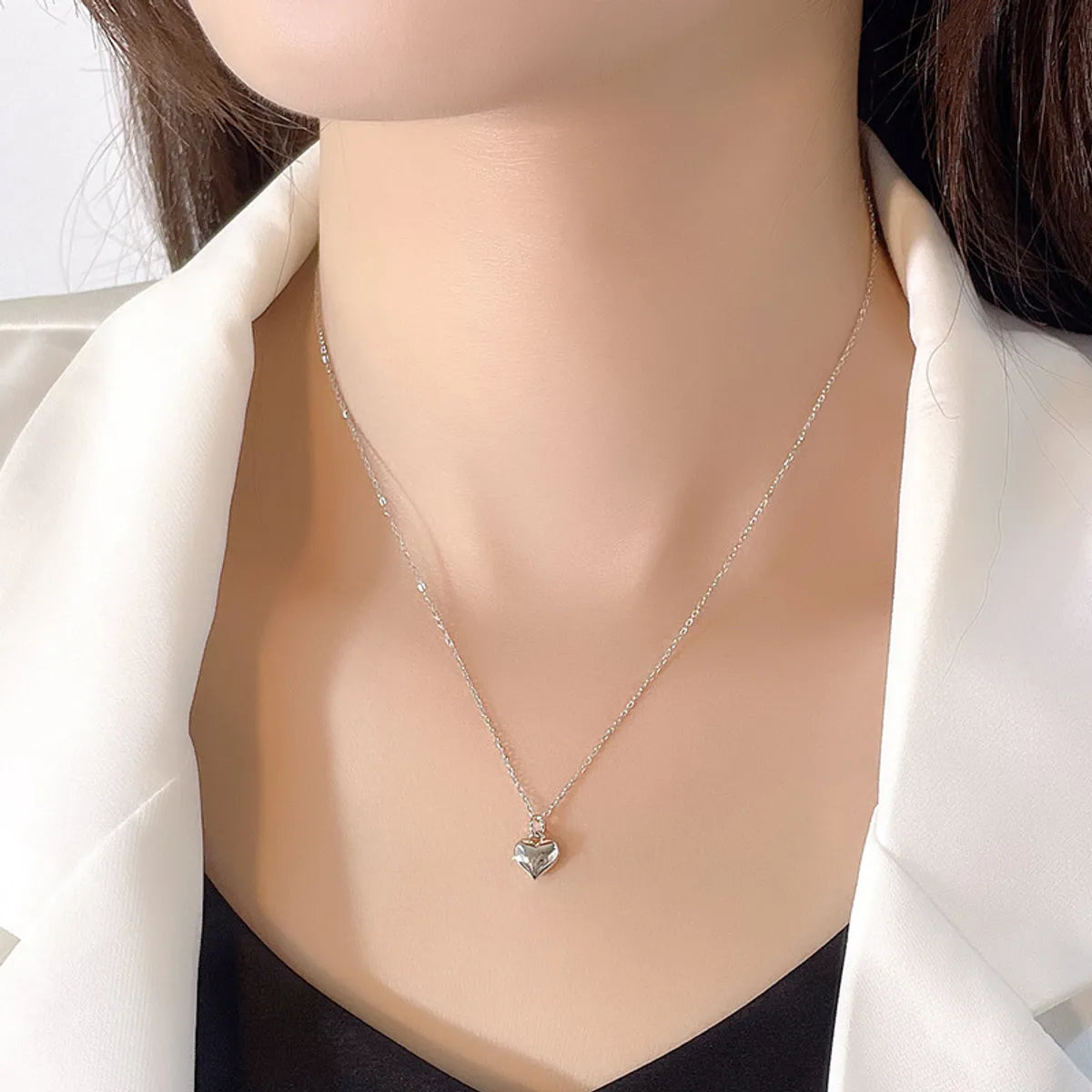 Korean Heart-shape S925 Silver Necklace Wholesale