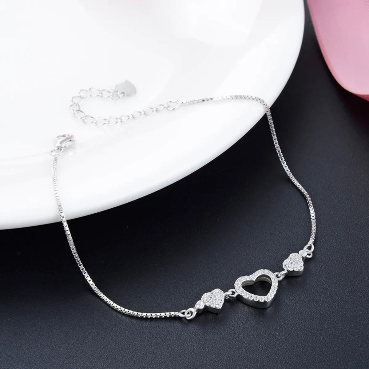 Korean Jewelry Heart Diamond S925 Silver Bracelet Simple Jewelry Wholesale