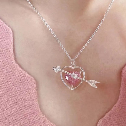 Korean Korean Style Heart Shape Alloy The Arrow Of Love Plating Zircon Women'S Pendant Necklace