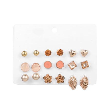 Geometric Plating Alloy Artificial Gemstones Earrings Ear Studs