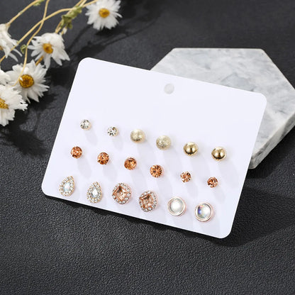 Geometric Plating Alloy Artificial Gemstones Earrings Ear Studs