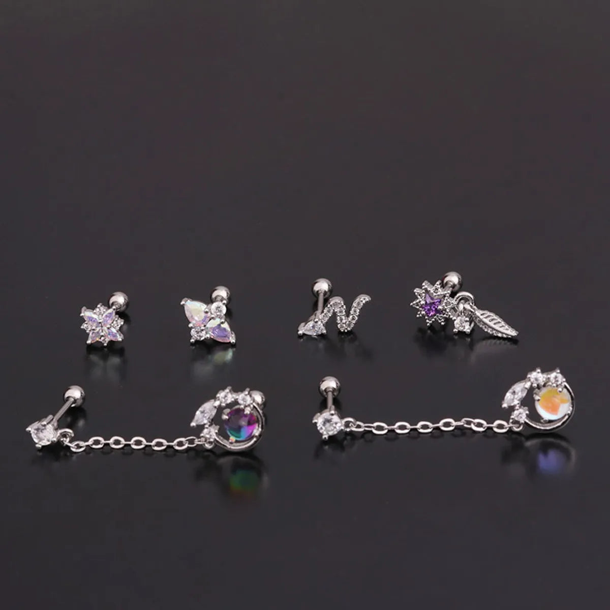 Korean New Color Zircon Stainless Steel Earrings