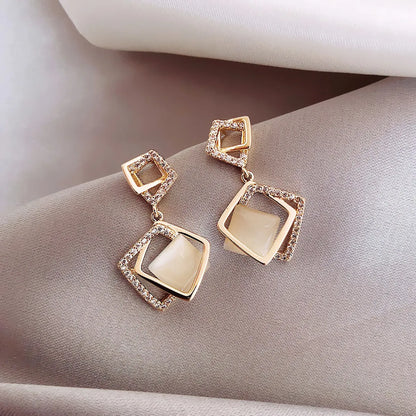 Geometric Alloy Artificial Gemstones Earrings