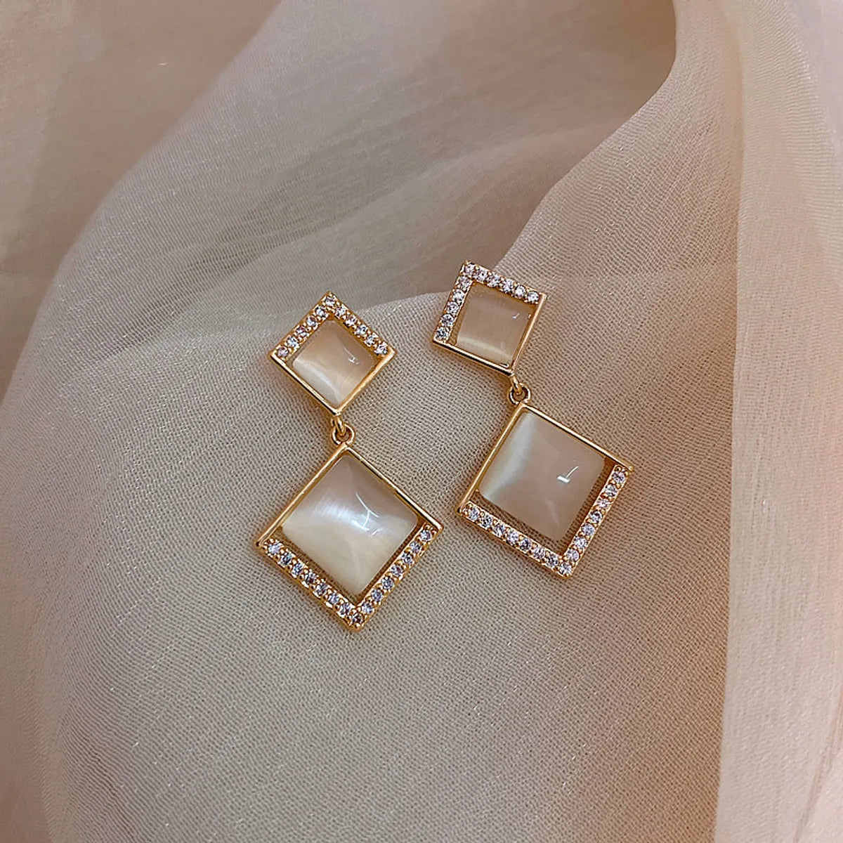 Geometric Alloy Artificial Gemstones Earrings