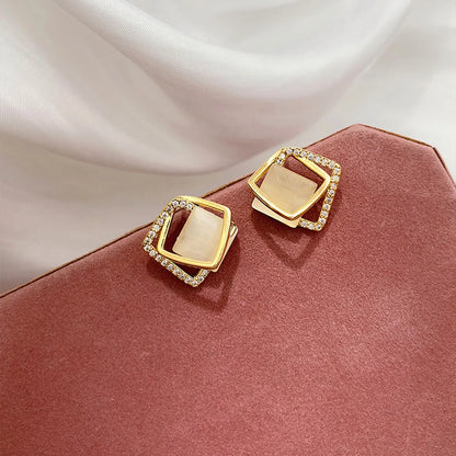 Geometric Alloy Artificial Gemstones Earrings