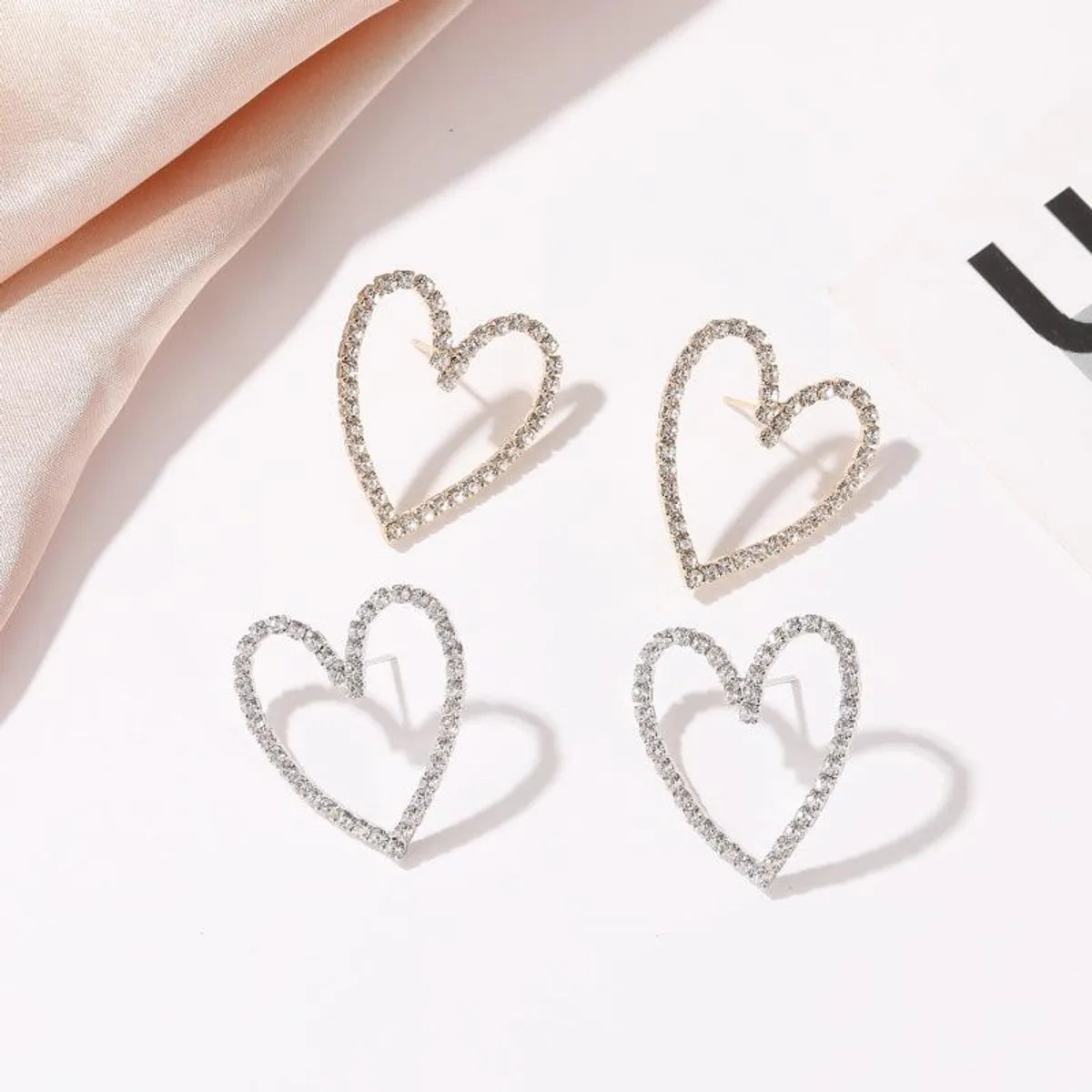 Simple Style Heart Plating Alloy Artificial Gemstones Earrings Ear Studs