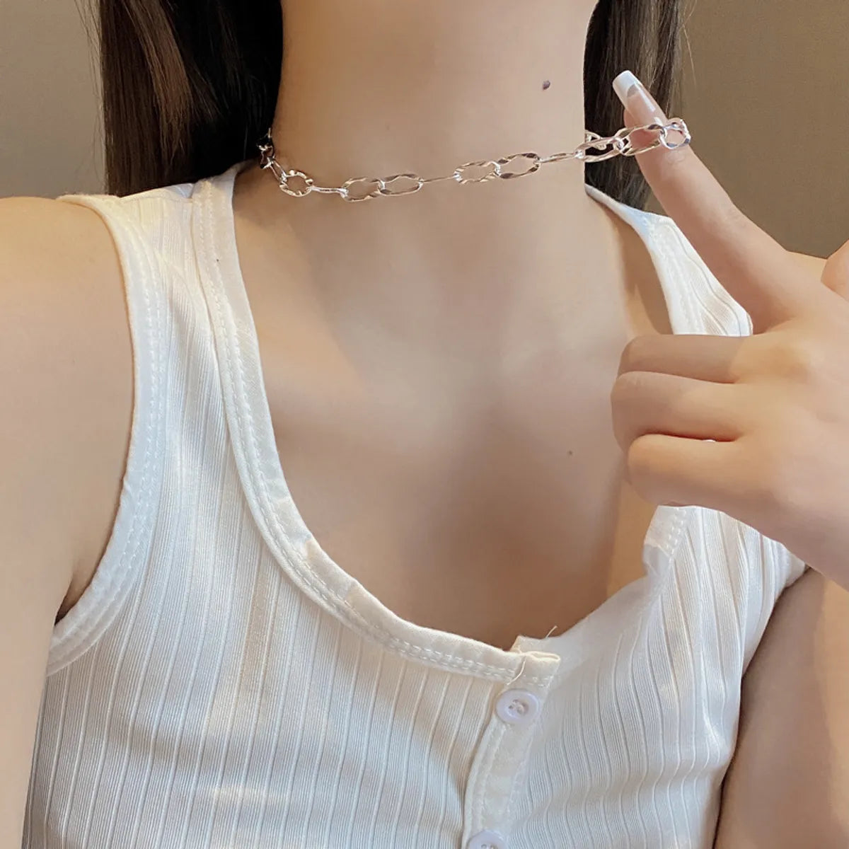 Korean New Ins Special-interest Design Elegant Heavy Industry 925 Sterling Silver Long Circle Geometric Necklace Clavicle Chain Female Wholesale