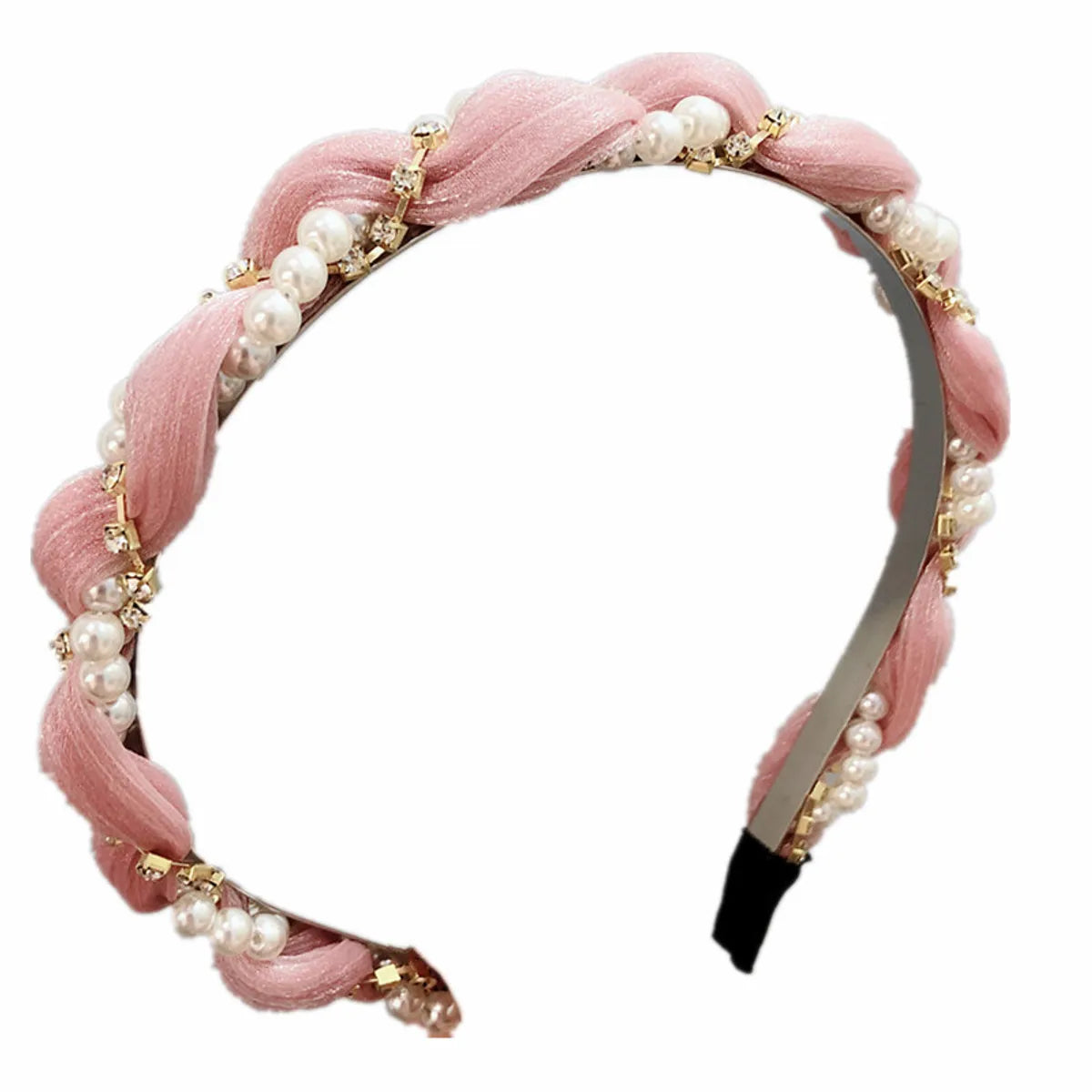 Korean New  Round Pearl Diamond Wave-shaped Cloth Headband