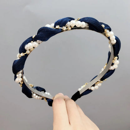 Korean New  Round Pearl Diamond Wave-shaped Cloth Headband