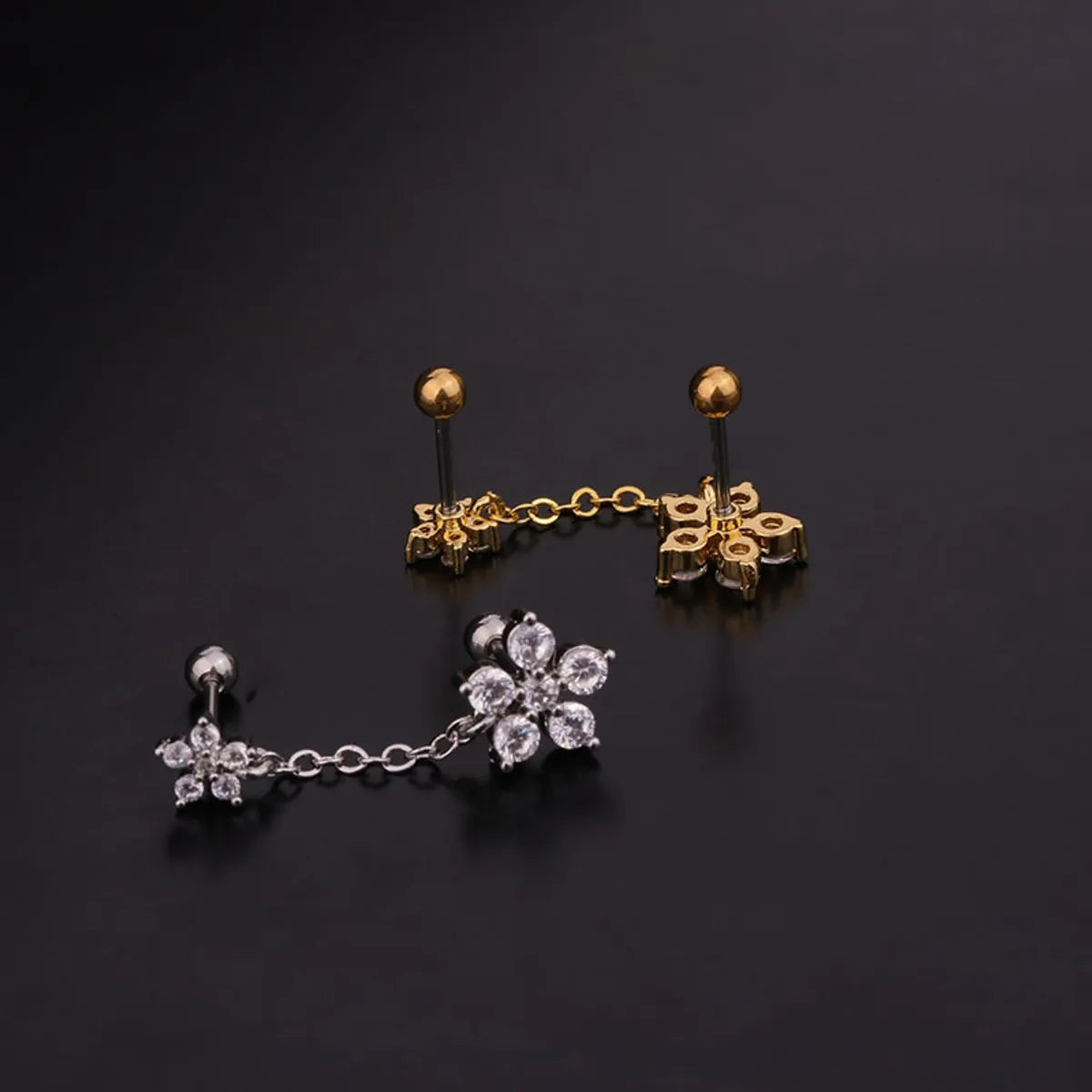 Flower Inlaid Zircon Metal Earrings