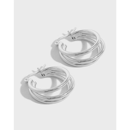 Korean Niche Design Sense Simple Geometric Multi-Layer Circle S925 Sterling Silver Earrings