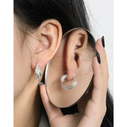 Korean Niche Design Sense Simple Geometric Multi-Layer Circle S925 Sterling Silver Earrings