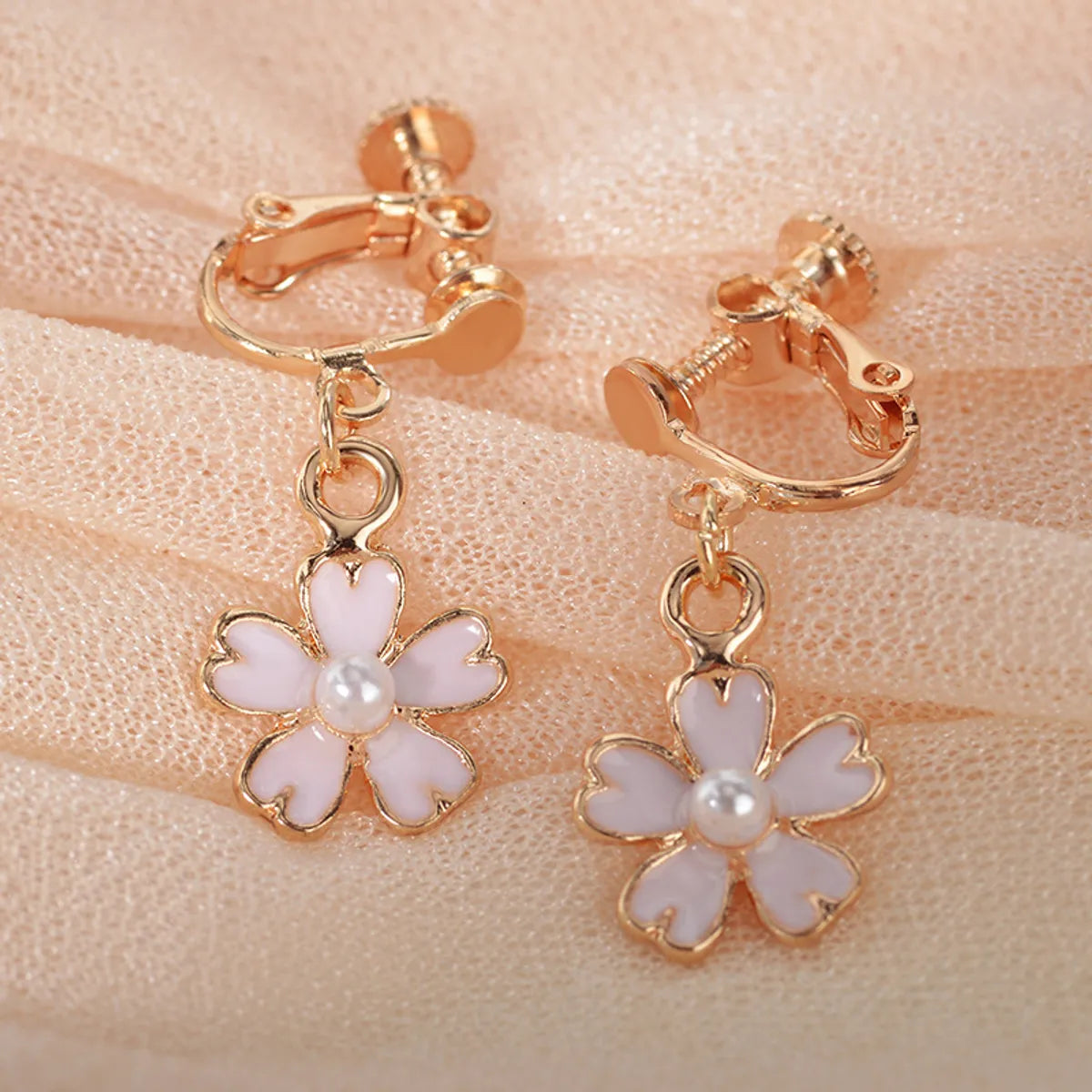 Korean Oil Pink Cherry Blossom Pearl Earrings Korean Shamrock Earring Wholesale Gooddiy