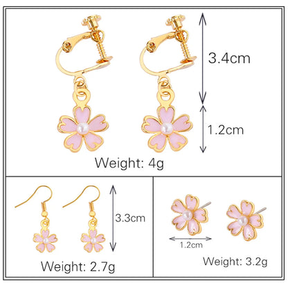 Korean Oil Pink Cherry Blossom Pearl Earrings Korean Shamrock Earring Wholesale Gooddiy