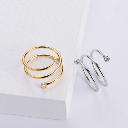 Aml Simple European And American Style Japanese And Korean Design Ring Open Spiral Diamond Women's Titanium Steel Factory Wholesale Ring