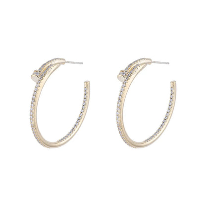 Korean Personality Exaggerated Nail Hoop Zircon Earrings