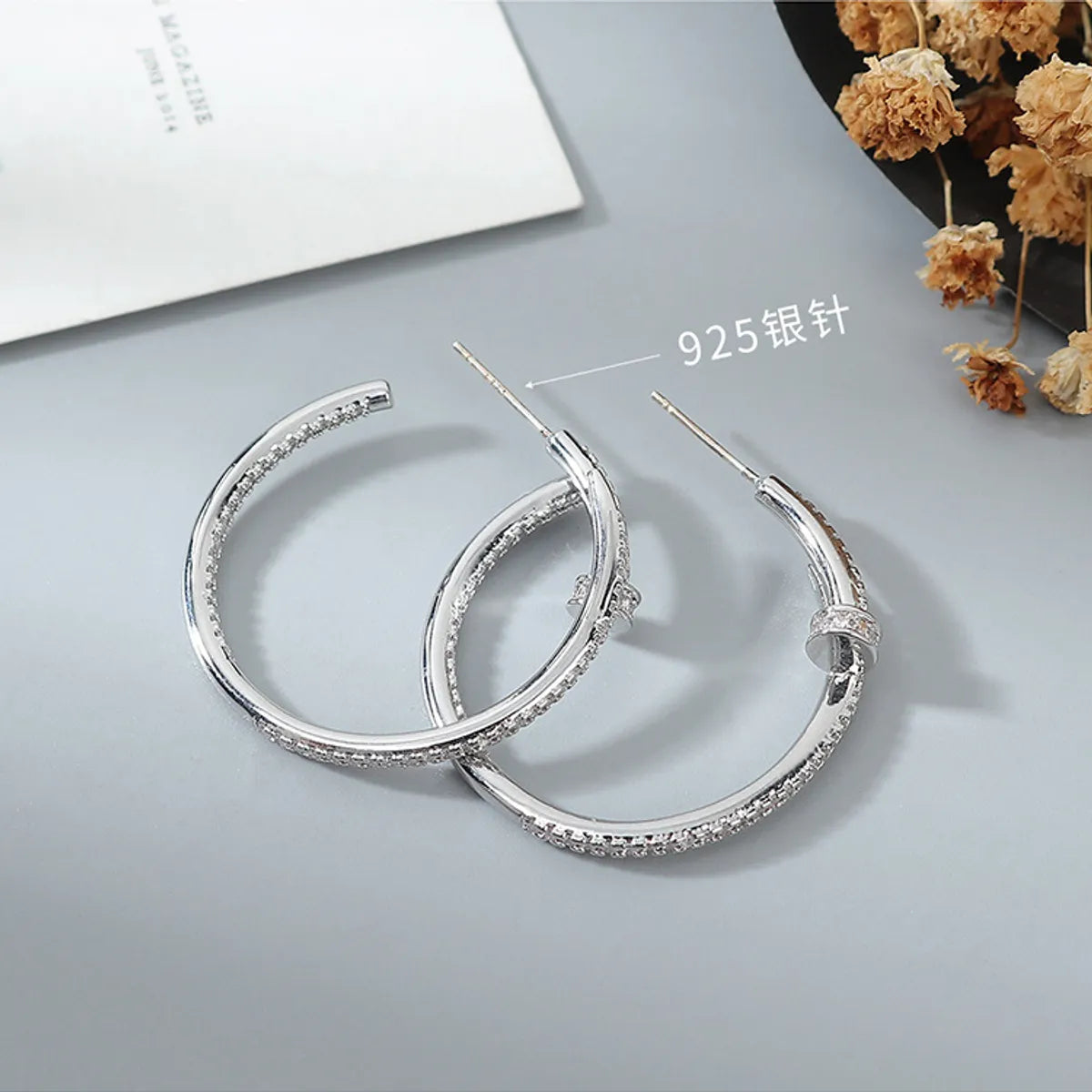 Korean Personality Exaggerated Nail Hoop Zircon Earrings