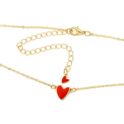 Korean Red Love Necklace Dripping Double Peach Heart Necklace Clavicle Chain Heart Necklace Wholesale