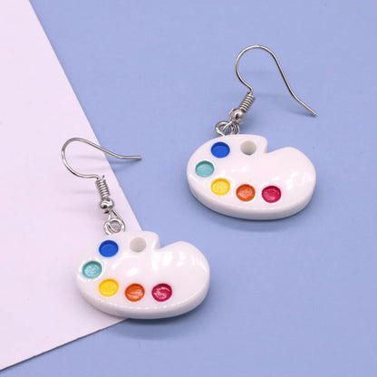 Korean Resin Simulation Palette Earrings Mini Painting Board Pendant Ear Hook